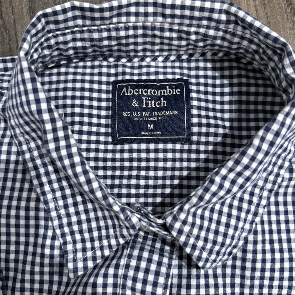 ABERCROMBIE & FITCH Mens Black Check Long Sleeve Button Down Medium - Picture 2 of 9